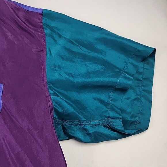 VTG 90's Opus 100% Silk Colorblock Button Down Shirt Large Retro Y2K Club - Picture 4 of 9